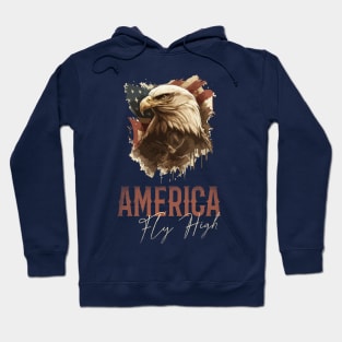 USA flag and vintage drew eagle design with patriotic words Hoodie